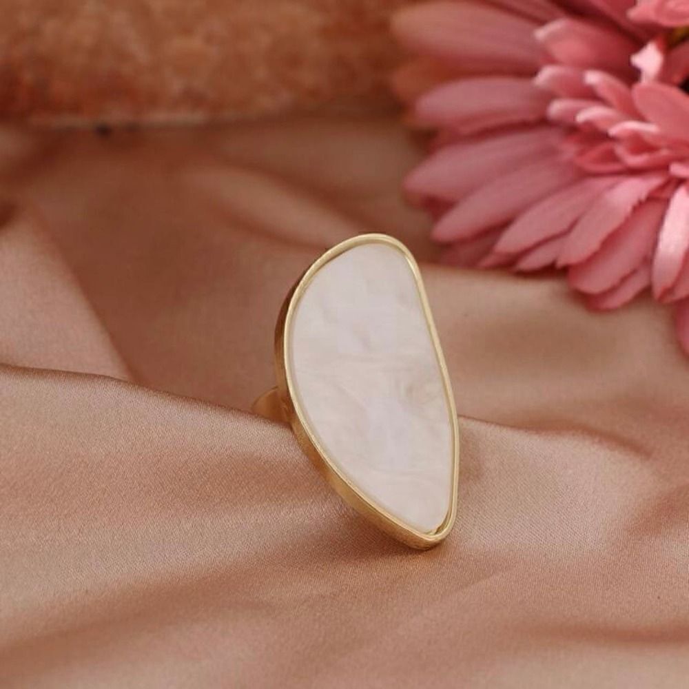 Plated Adjustable Irregular Bohemian Style Pearl Tone Ring